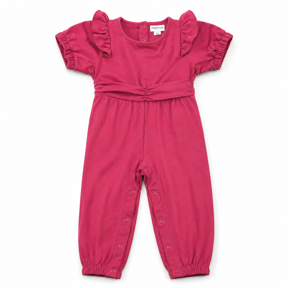 Baby Girl's Habitual Kids Maroon Short Sleeve One Piece Jumpsuit Outfit | 18M